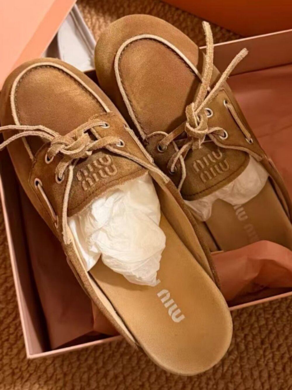 Miu Miu Suede Boat Shoe Mules